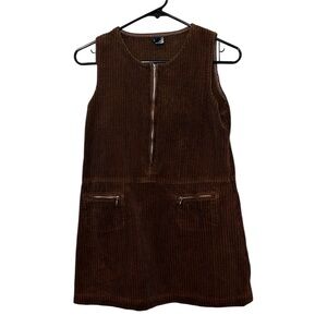 Brown Corduroy Sleeveless Zip-Front Dress